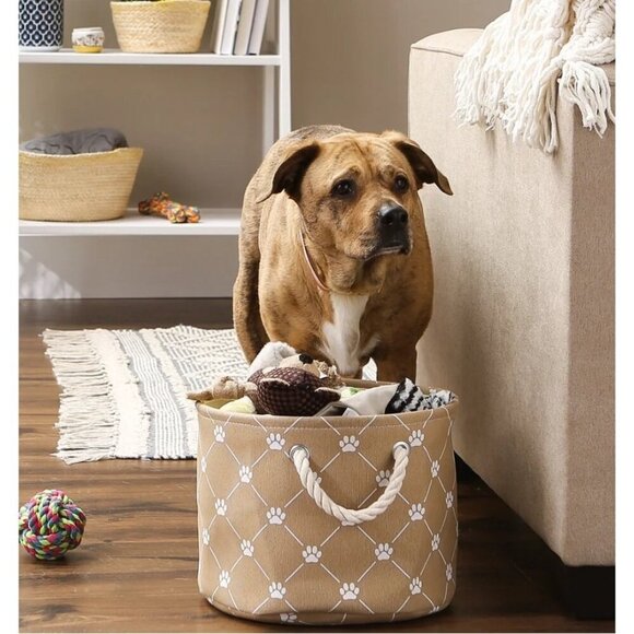 $8 WHEN BUNDLED 12" x 15" Round Fabric Paw Print Medium Pet Toy Bin NEW WITH TAG - Picture 2 of 7
